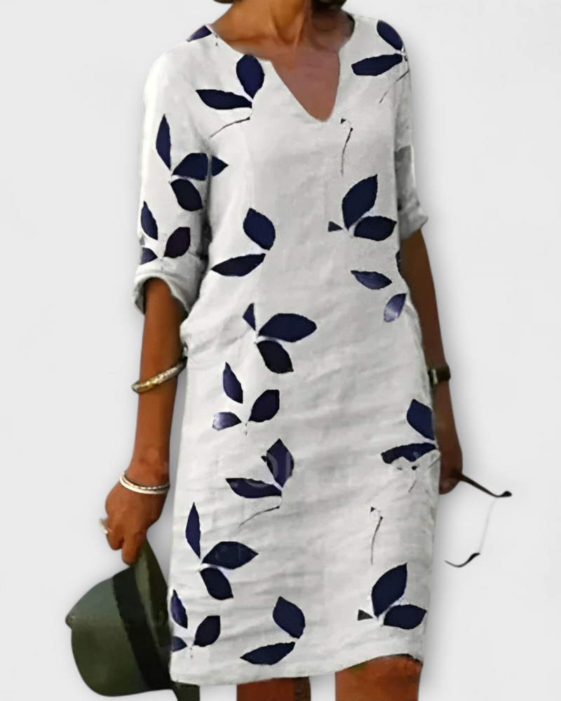 Madie Robe Femme Élégante – Robe Fluide Imprimé Feuilles, Coupe Flatteuse & Confort