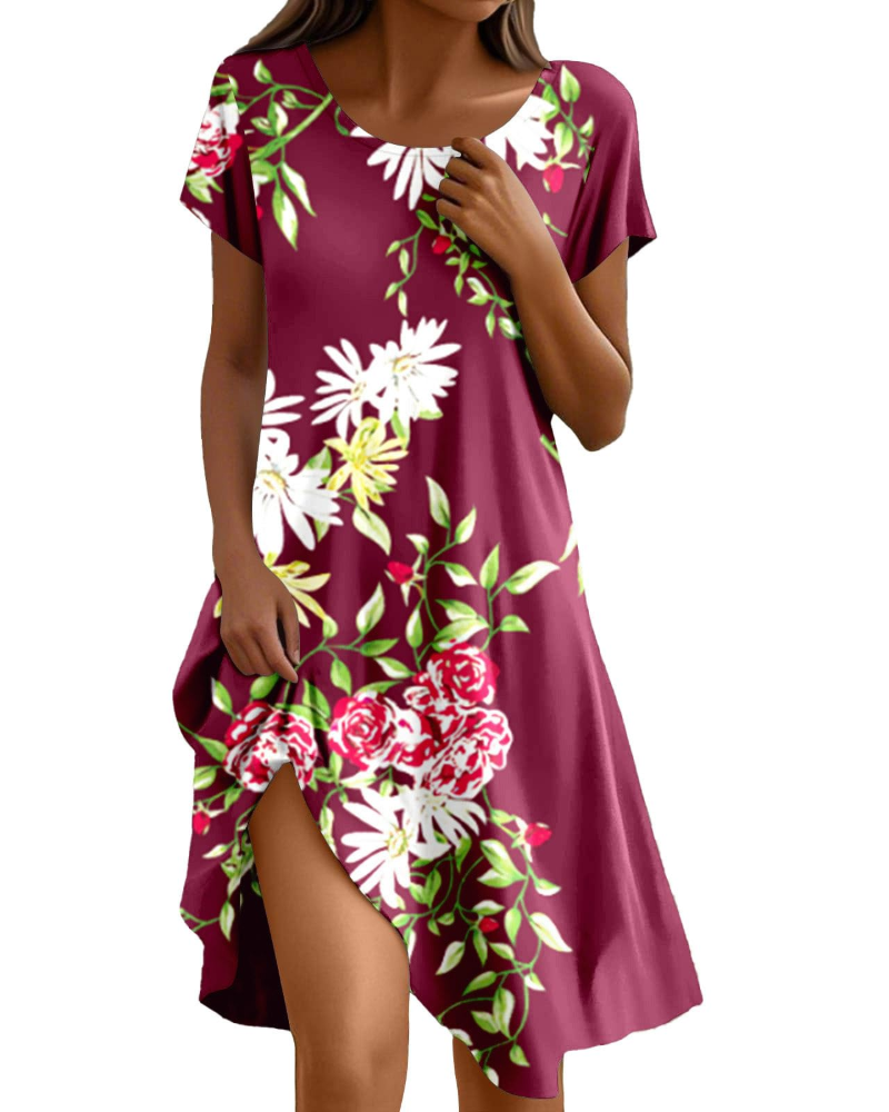 Sera Damenkleid – Fließendes Boho-Maxikleid mit Rundhalsausschnitt, Volants und A-Linien-Schnitt, Elegantes Sommerkleid