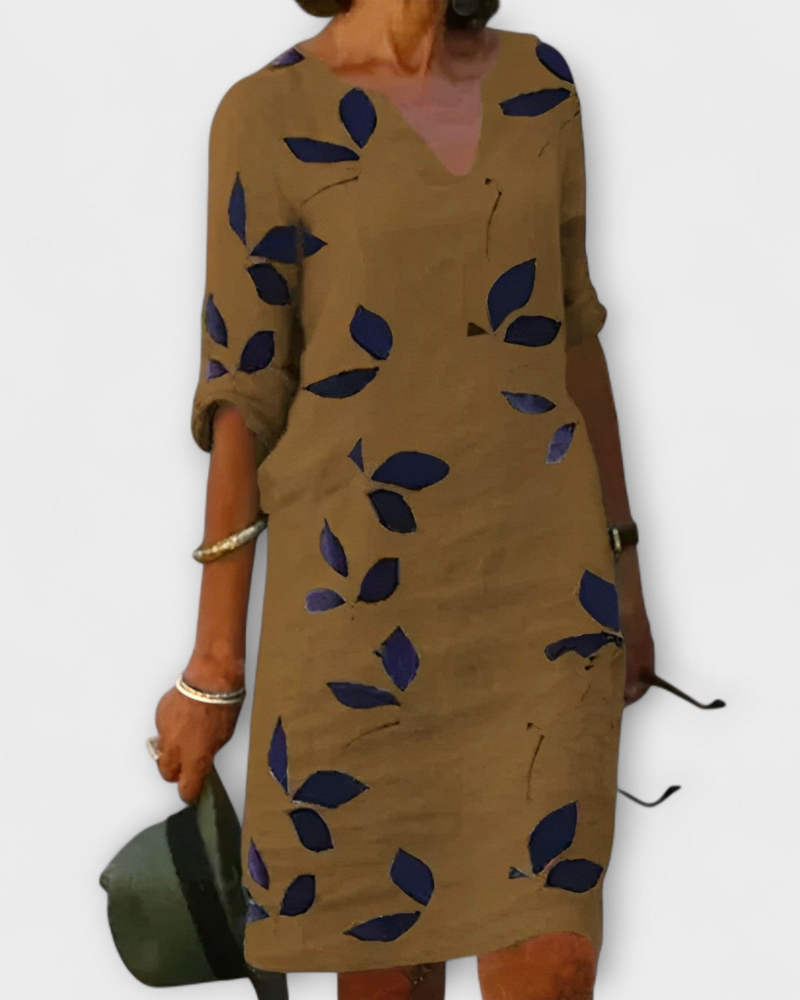 Madie Robe Femme Élégante – Robe Fluide Imprimé Feuilles, Coupe Flatteuse & Confort