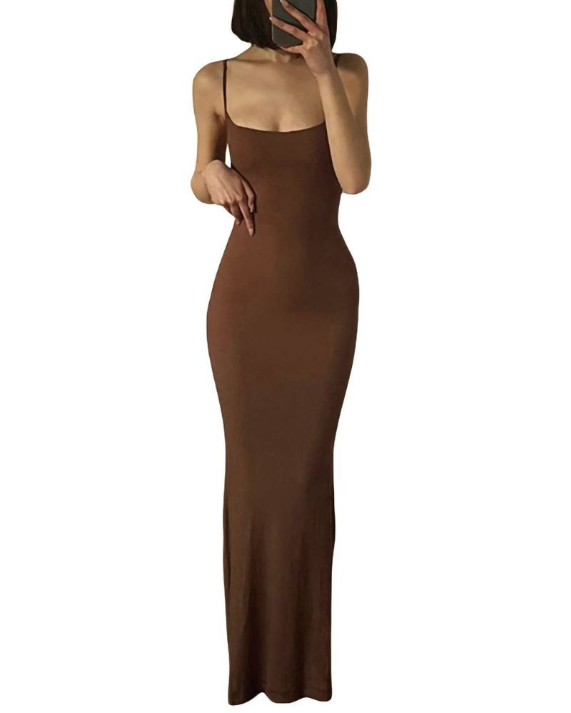 Aled Robe Femme – Uska maxi haljina s V-izrezom i tankim naramenicama, elegantnog kroja za večernje prilike