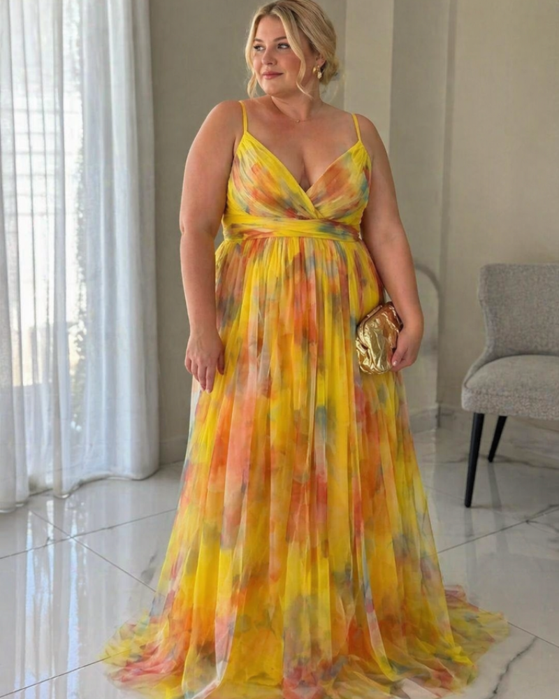 Bellarose Haljina za Žene Curvy Velikih Veličina – Duga Cvjetna Ljetna Haljina s Prilagodljivim Lepršavim Krojem