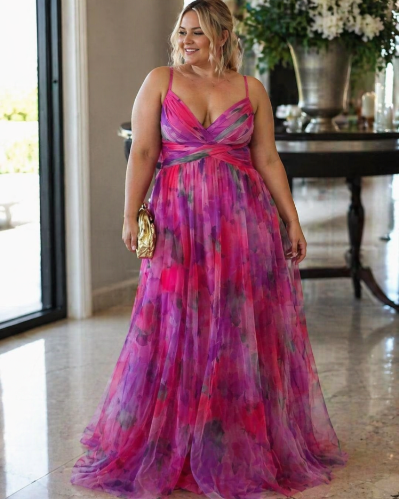 Bellarose Haljina za Žene Curvy Velikih Veličina – Duga Cvjetna Ljetna Haljina s Prilagodljivim Lepršavim Krojem