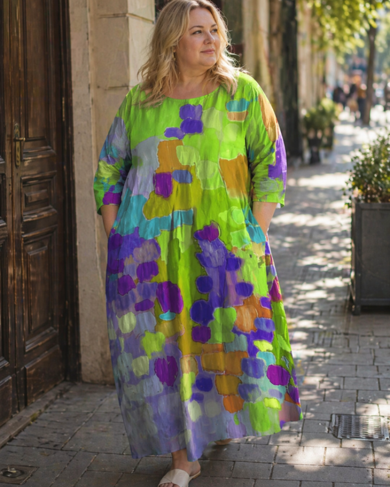 Nella Robe Femme Curvy Grande Taille – Robe Fleurie Coton Léger Coupe Évasée Confort Été