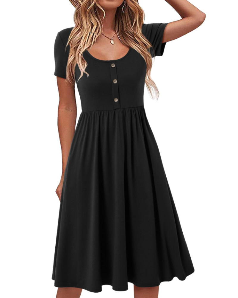 Vestido Maloi Mulher – Gola Redonda, Corte A-Line Midi e Cintura Elástica com Bolsos Verão