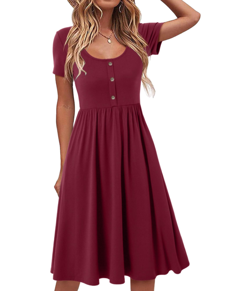 Vestido Maloi Mulher – Gola Redonda, Corte A-Line Midi e Cintura Elástica com Bolsos Verão