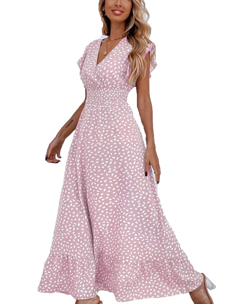Rochie Maxi Gina Femme – Decolteu în V Floral, Mâneci Petală și Talie Elastică Fluidă de Vară