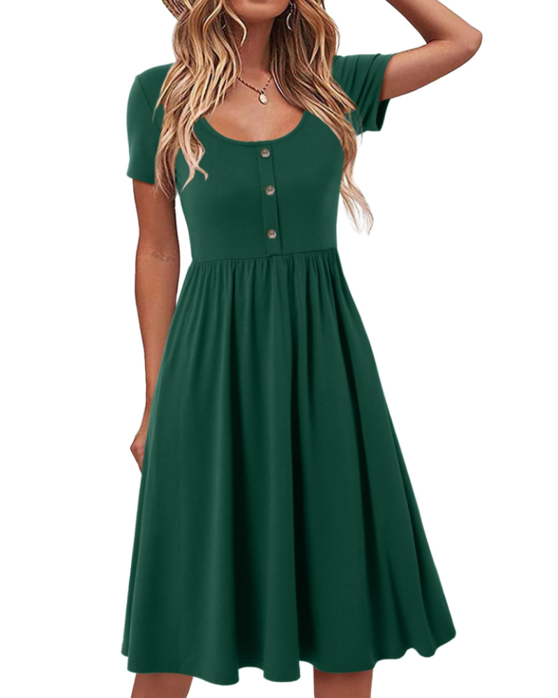 Vestido Maloi Mulher – Gola Redonda, Corte A-Line Midi e Cintura Elástica com Bolsos Verão