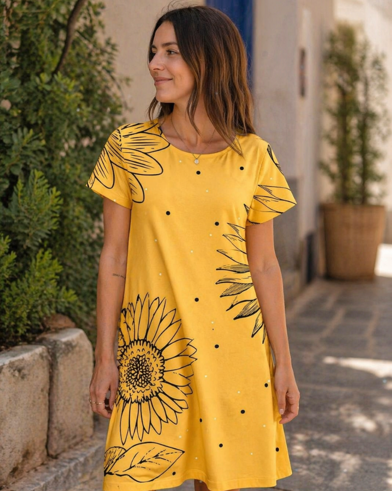 Sera Damenkleid – Fließendes Boho-Maxikleid mit Rundhalsausschnitt, Volants und A-Linien-Schnitt, Elegantes Sommerkleid