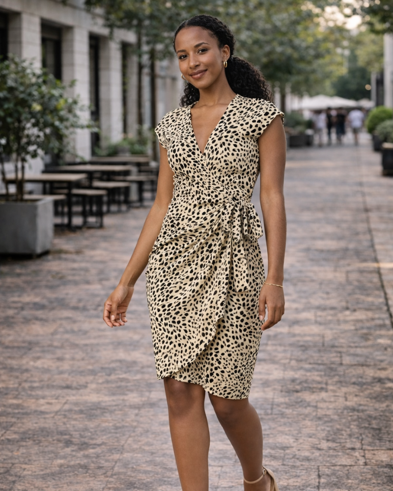 Juna Robe Femme – Haljina na preklop s V-izrezom, kratkim rukavima i elegantnim uskim krojem