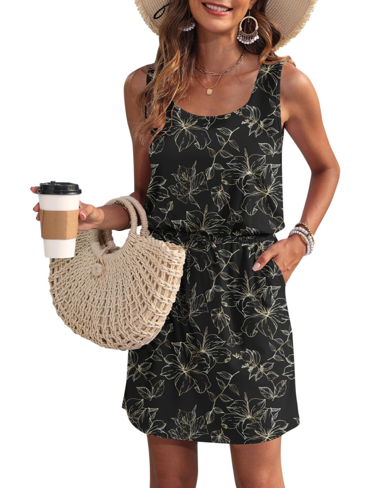 Vestido Fiorielle Mulher – Sem Mangas, Decote Redondo, Cintura Ajustável e Bolsos, Corte Fluido Verão