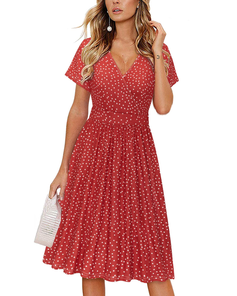 Evania Damenrobe – Wickelkleid mit V-Ausschnitt, A-Linien-Schnitt & Taschen, elegante knielange Länge