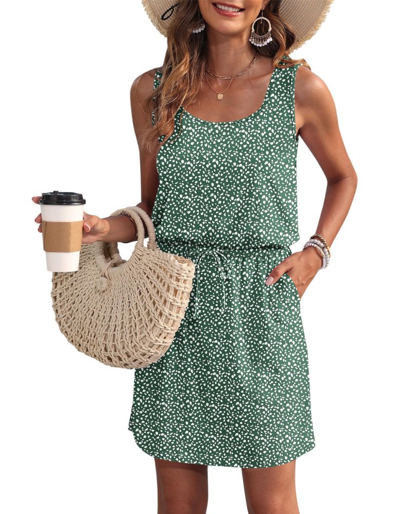 Vestido Fiorielle Mulher – Sem Mangas, Decote Redondo, Cintura Ajustável e Bolsos, Corte Fluido Verão