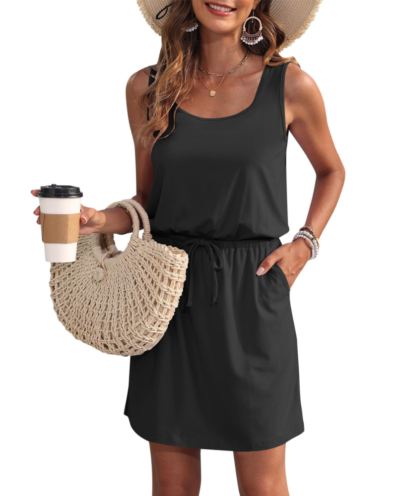 Vestido Fiorielle Mulher – Sem Mangas, Decote Redondo, Cintura Ajustável e Bolsos, Corte Fluido Verão