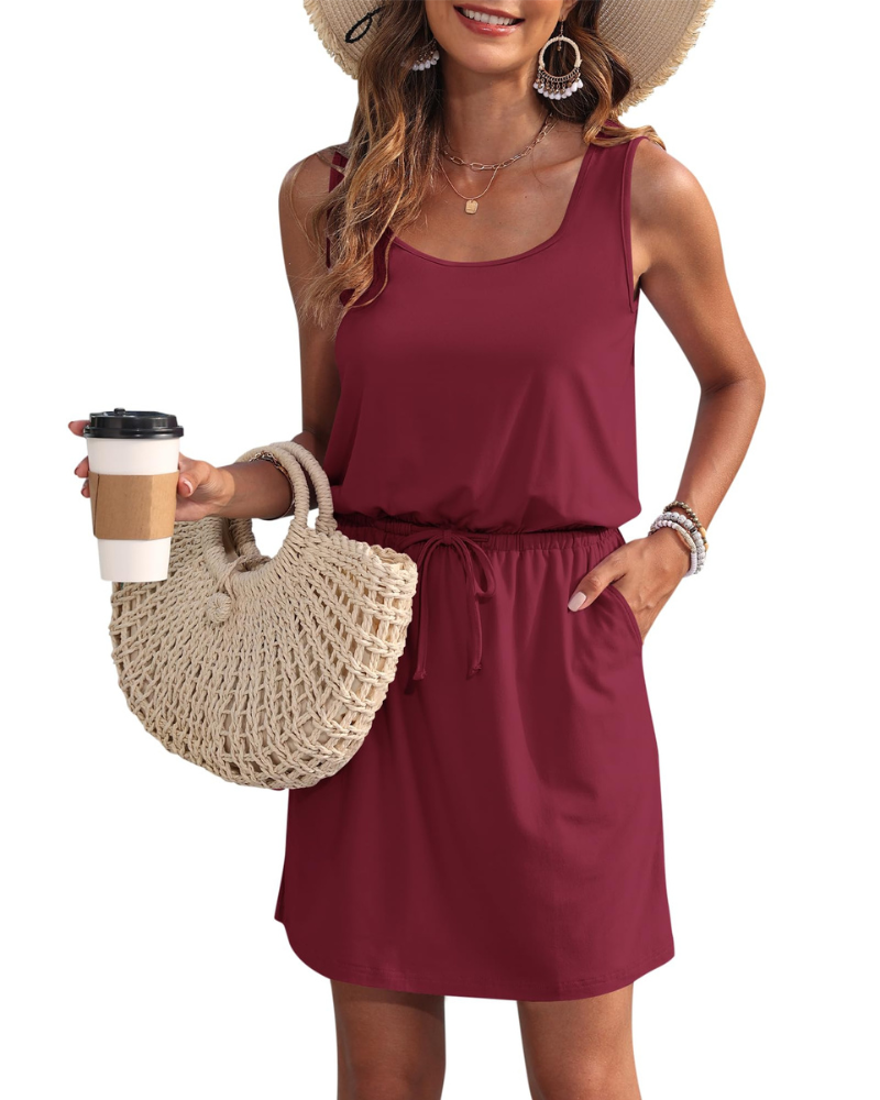 Vestido Fiorielle Mulher – Sem Mangas, Decote Redondo, Cintura Ajustável e Bolsos, Corte Fluido Verão