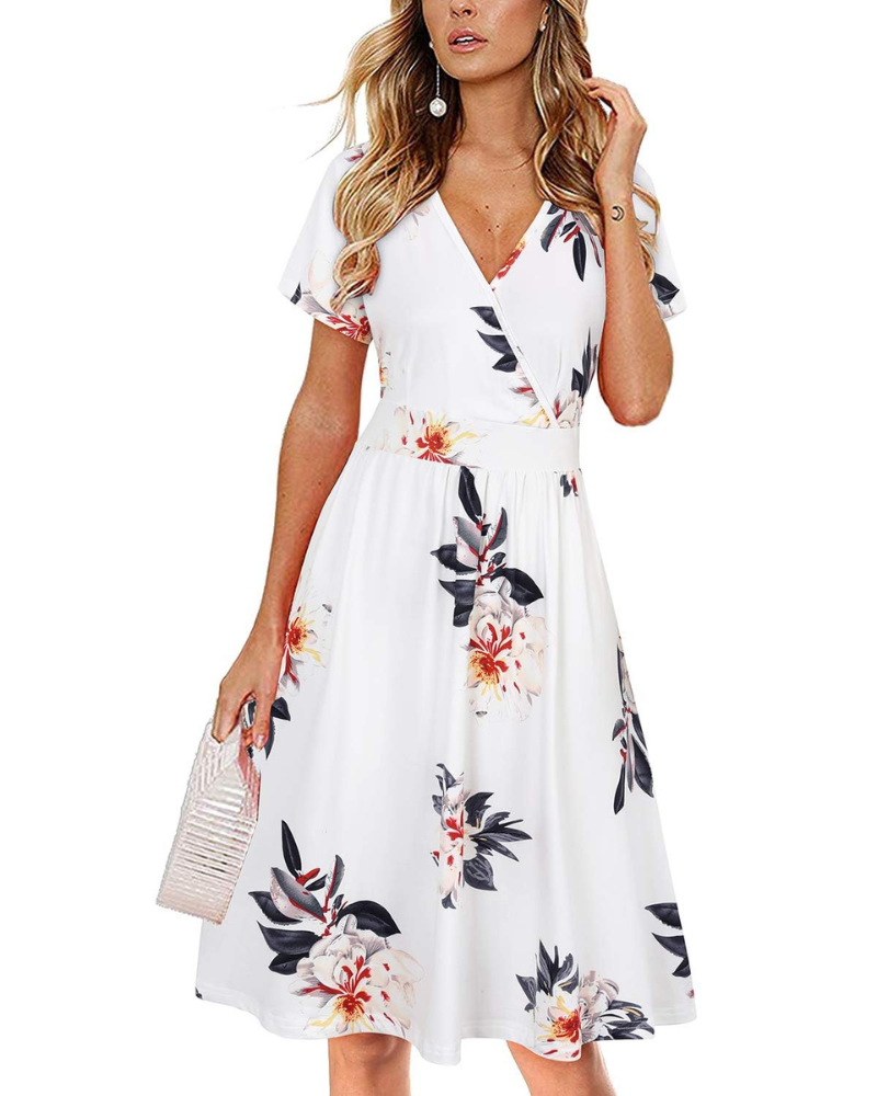 Evania Damenrobe – Wickelkleid mit V-Ausschnitt, A-Linien-Schnitt & Taschen, elegante knielange Länge