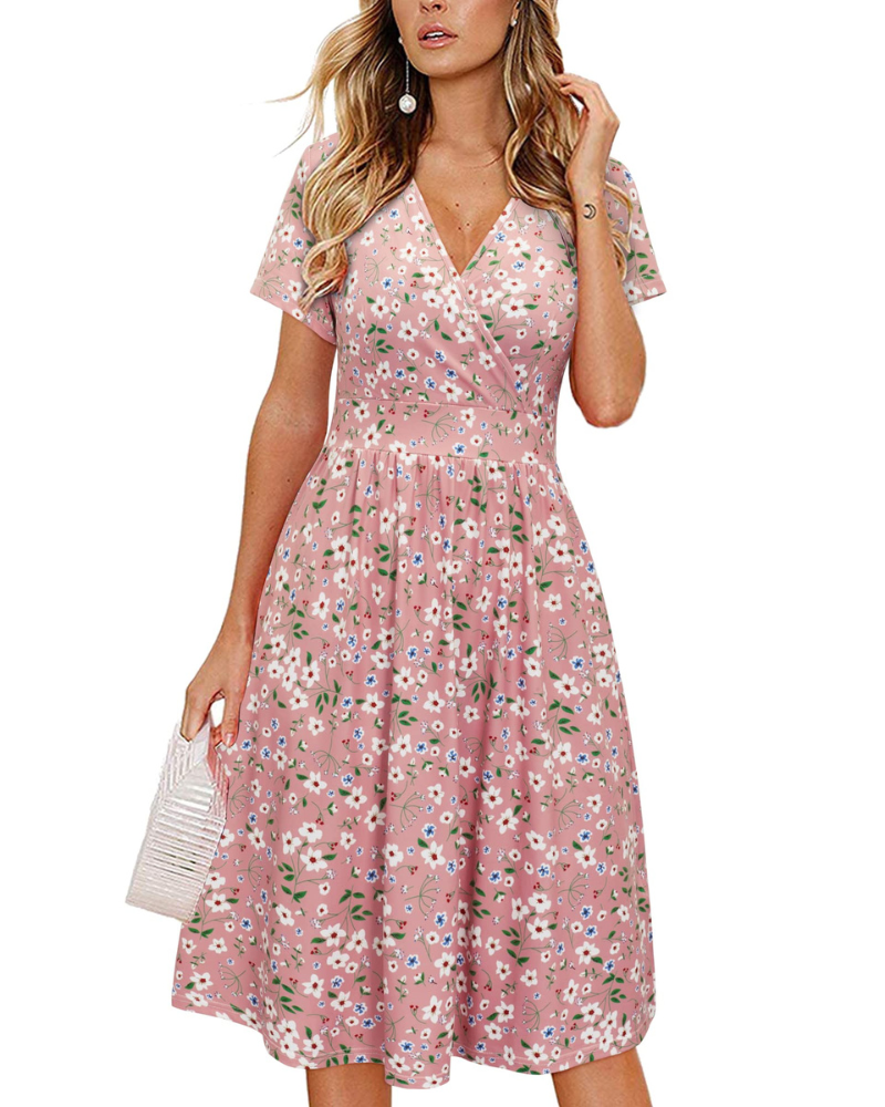 Evania Damenrobe – Wickelkleid mit V-Ausschnitt, A-Linien-Schnitt & Taschen, elegante knielange Länge