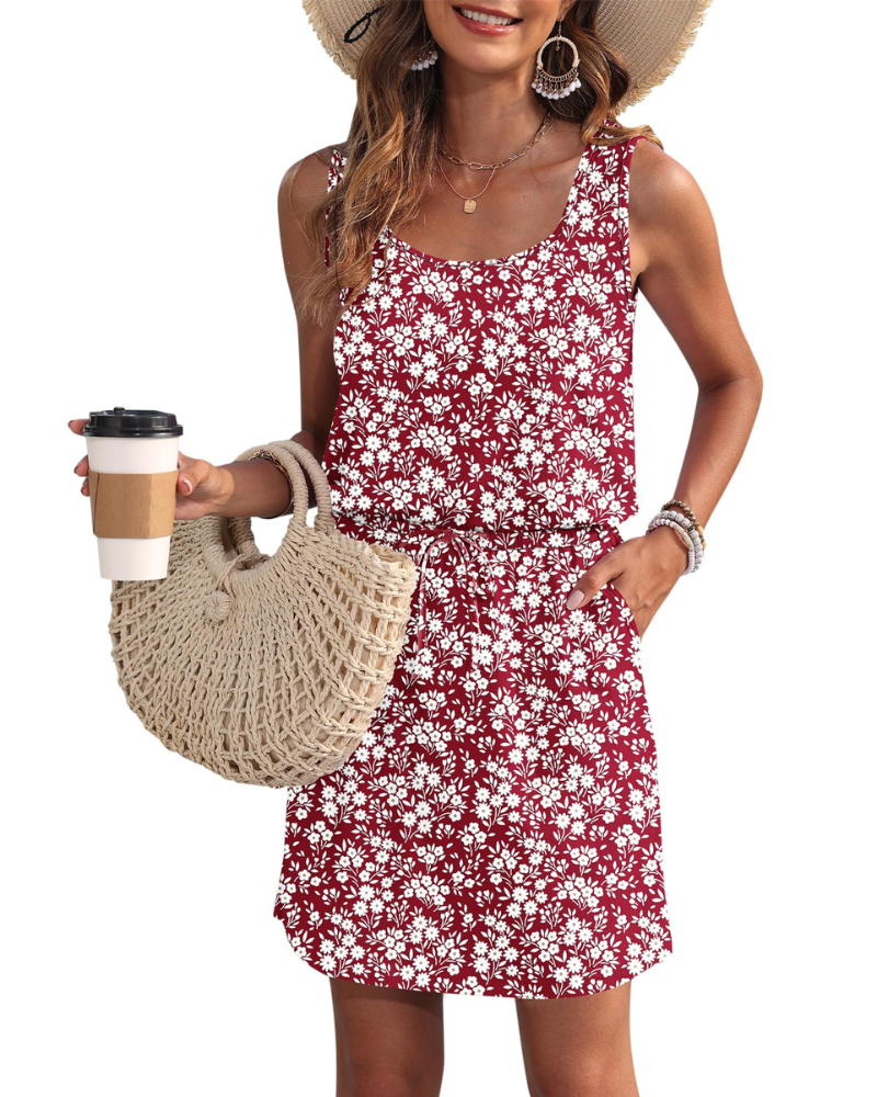 Vestido Fiorielle Mulher – Sem Mangas, Decote Redondo, Cintura Ajustável e Bolsos, Corte Fluido Verão