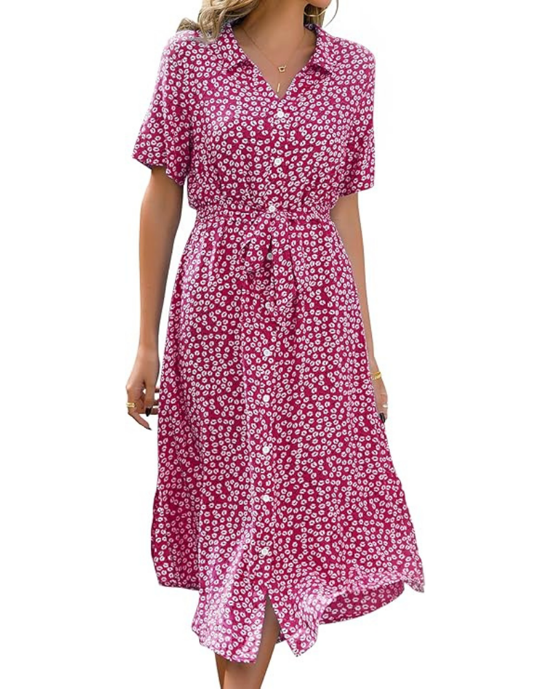 Eira haljina za žene – V-izrez s cvjetnim uzorkom, lepršavi kroj s remenom i elegantni boho ljetni stil