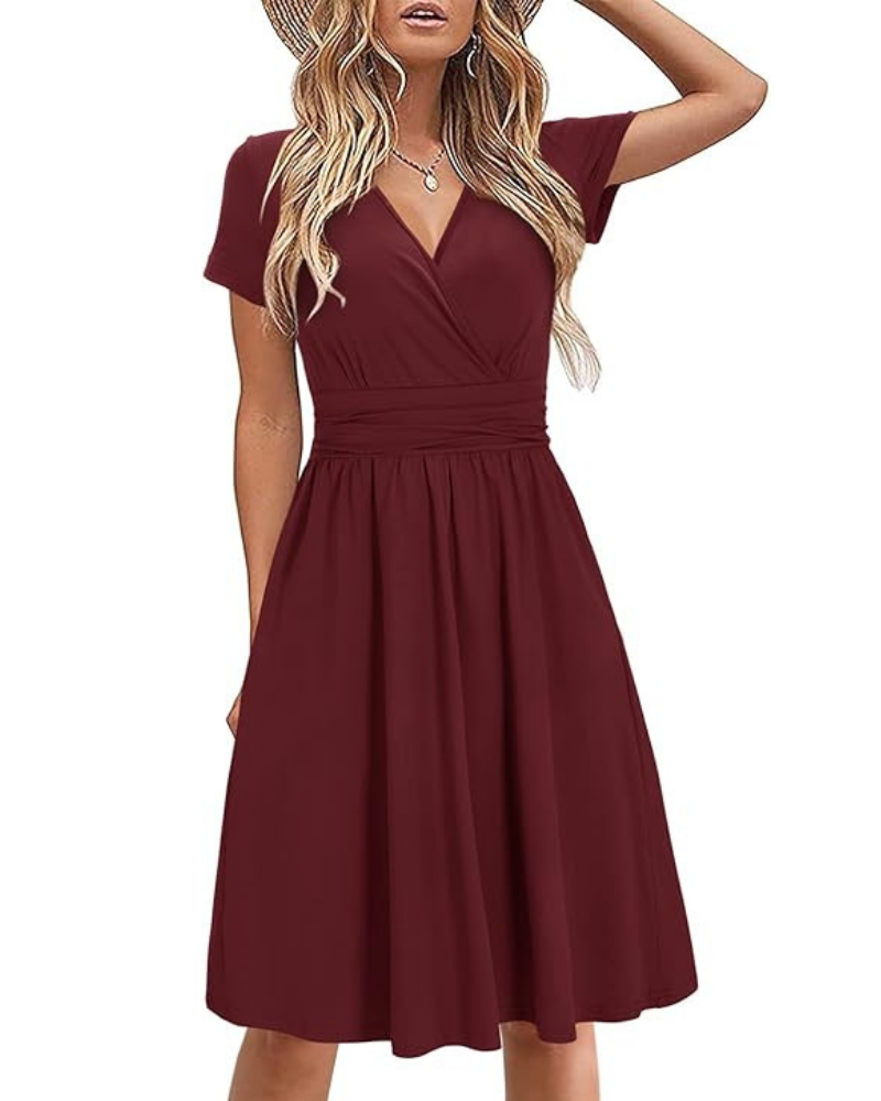 Genesis Robe Femme – Blomstret Print, Kryds V-Hals & Lommer Elegant A-Linje Snit