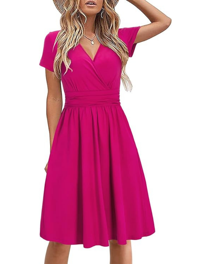 Genesis Robe Femme – Blomstret Print, Kryds V-Hals & Lommer Elegant A-Linje Snit