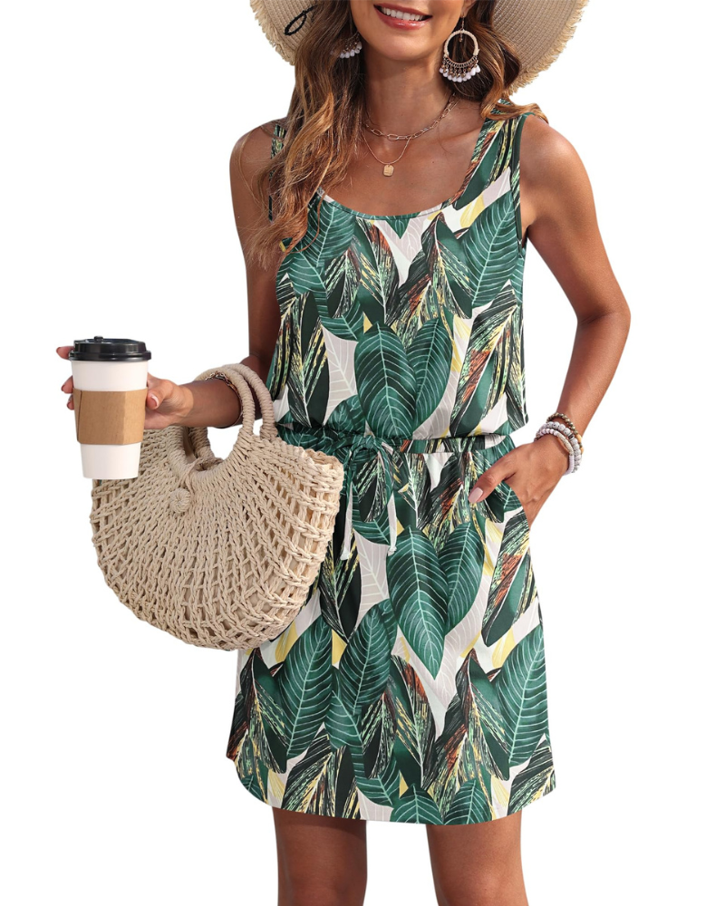 Vestido Fiorielle Mulher – Sem Mangas, Decote Redondo, Cintura Ajustável e Bolsos, Corte Fluido Verão