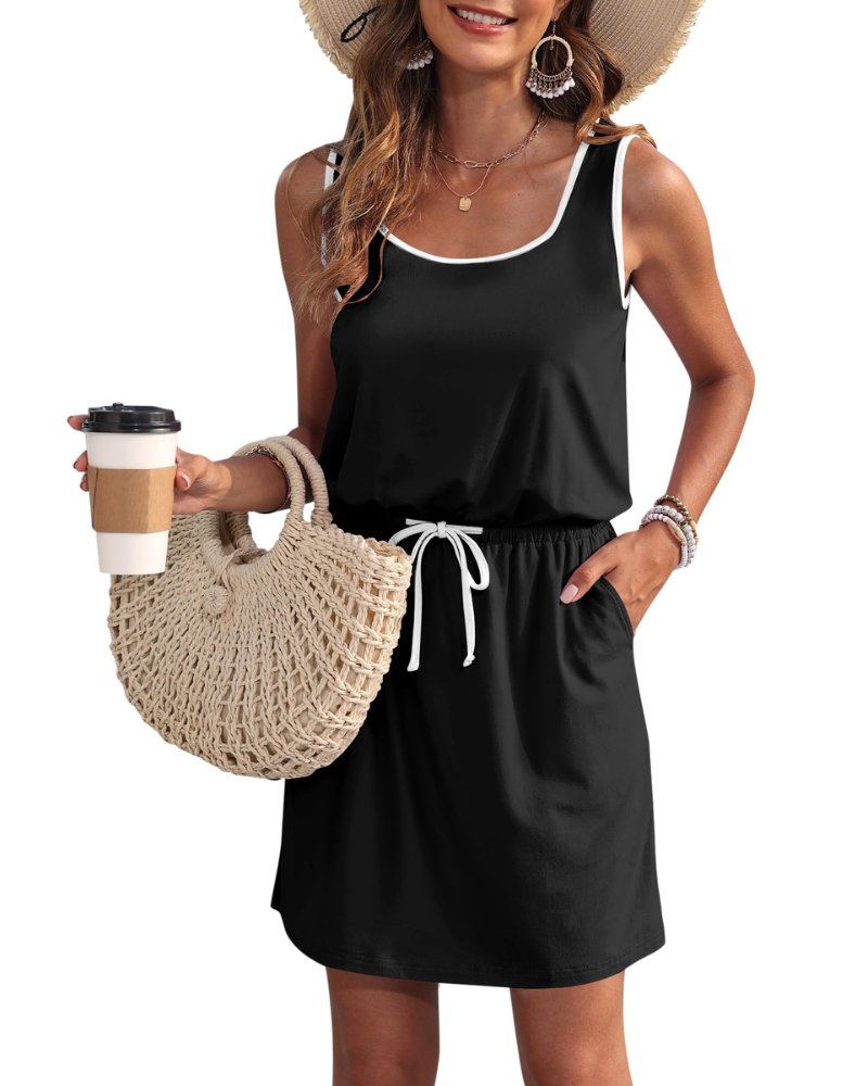 Vestido Fiorielle Mulher – Sem Mangas, Decote Redondo, Cintura Ajustável e Bolsos, Corte Fluido Verão