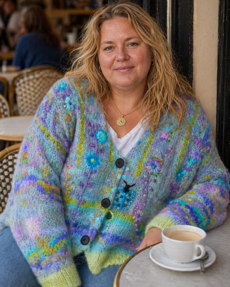 Felisa Cardigan Femme Curvy Grande Taille – Gilet Bohème Multicolore Broderies Fleuries Coupe Ample