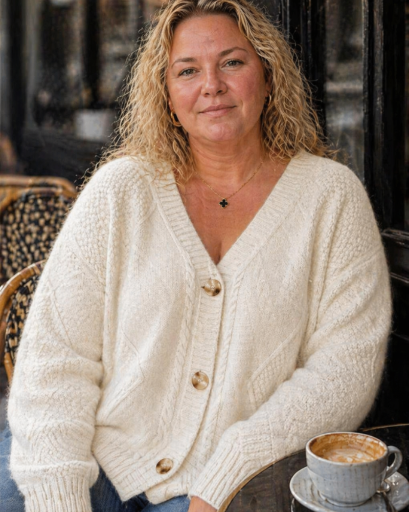 Vena Curvy Plus Size Women's Cardigan – Soft Cashmere Buttoned Elegant Long Sleeve Sweater