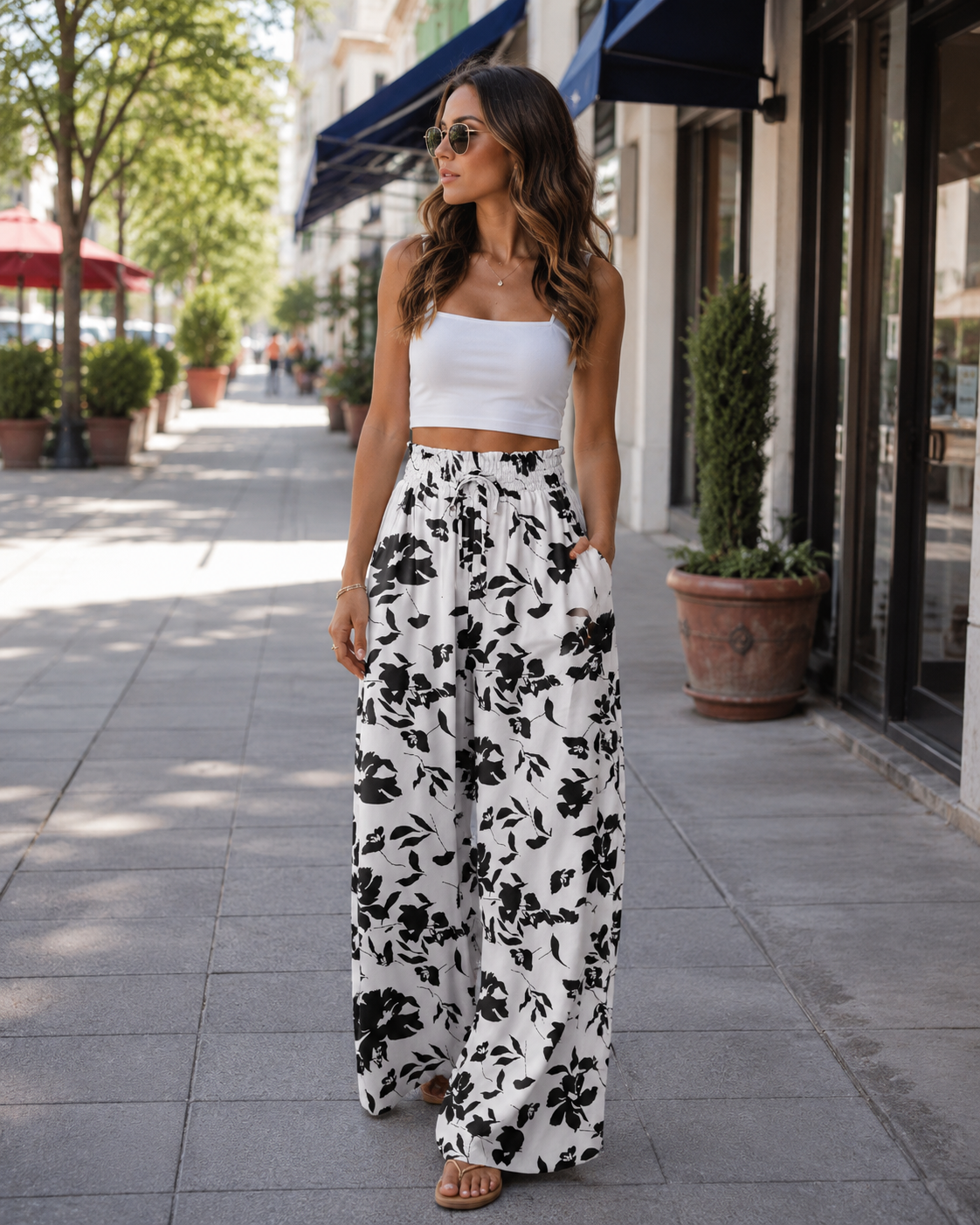 Sutton Palazzo-Hose für Damen – Hohe Taille, elastischer Bund, weit geschnittene, fließende Beine mit Taschen