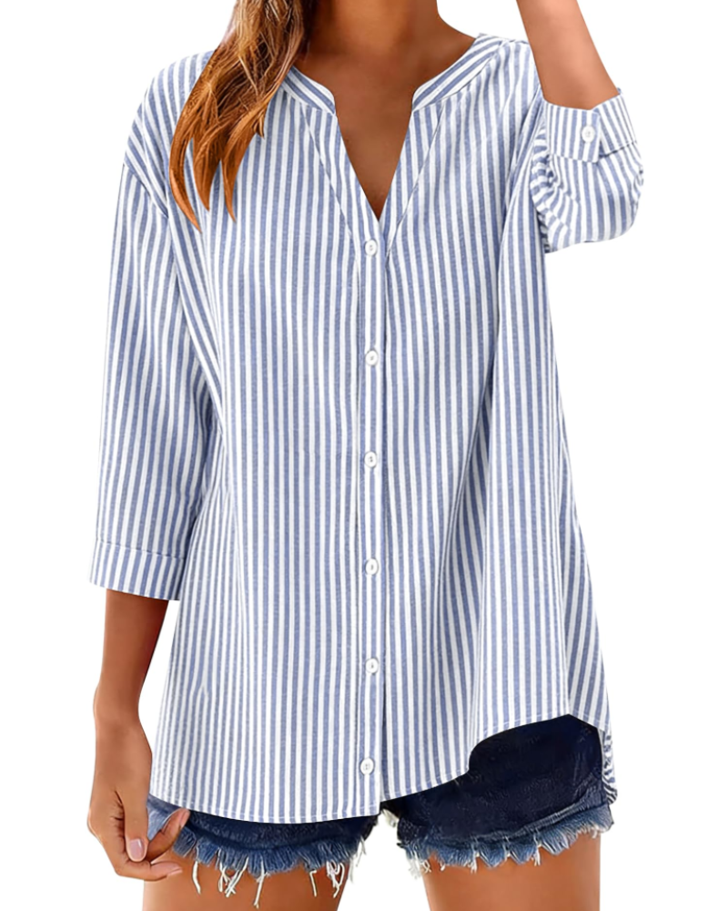 Soléane dámská košile – bavlněná košile s kostkovaným nebo pruhovaným vzorem a 3/4 rukávy