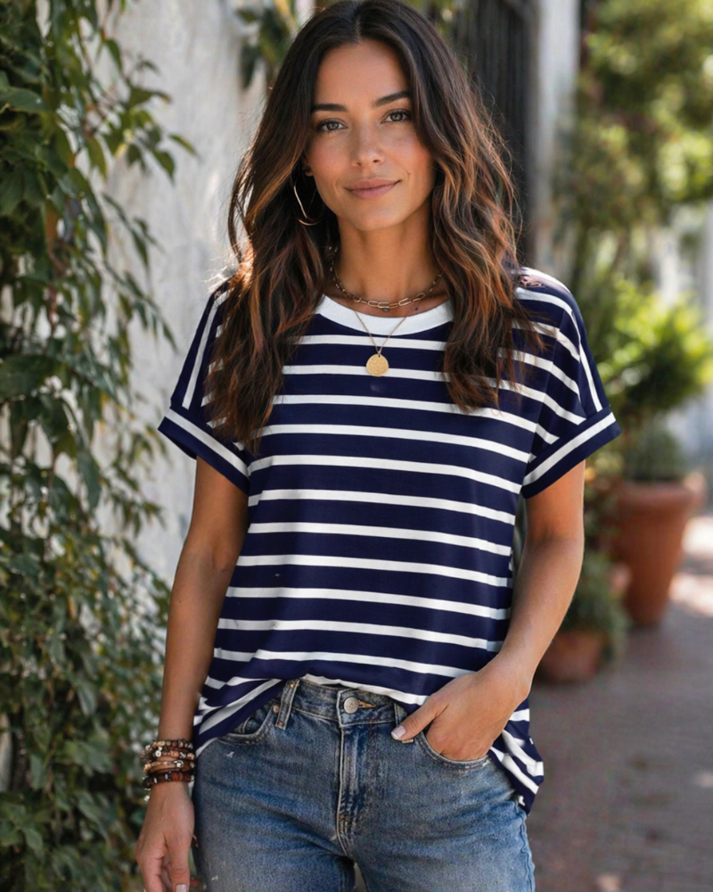 Zaria Women's Top – Casual Chic Round Neck T-shirt, Loose Fit & Short Sleeves Summer