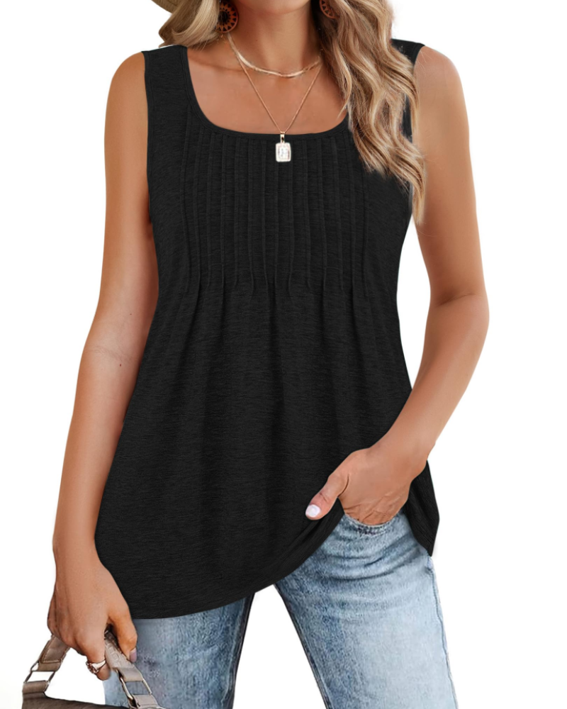 Chloe Débardeur Femme Été – Col Carré Plissé Coupe Ample