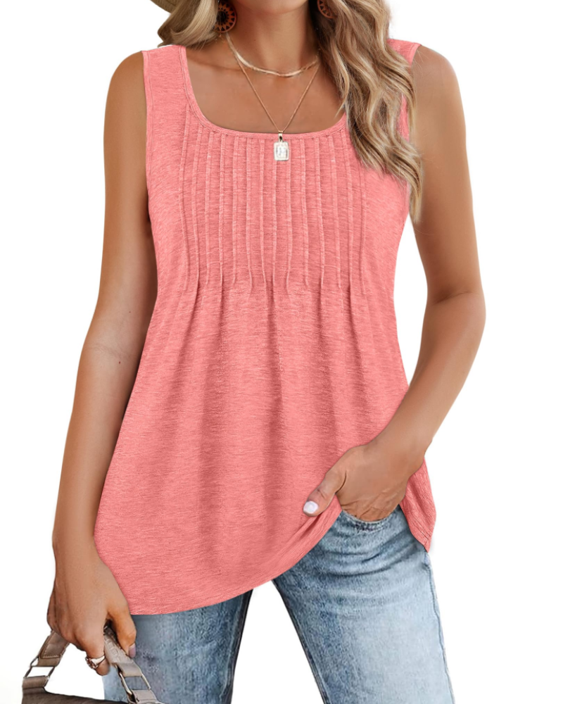 Chloe Débardeur Femme Été – Col Carré Plissé Coupe Ample