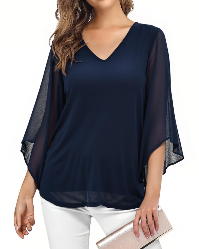 Kristine Blouse Femme Été – Col V Fleuri Manches 3/4 à Volants Grande Taille