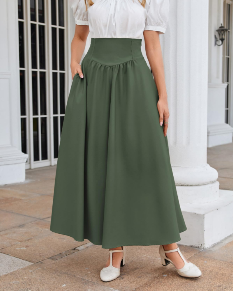 Guinevere Jupe Longue Femme – Victorienne Médiévale, Taille Haute Lacée & Volants