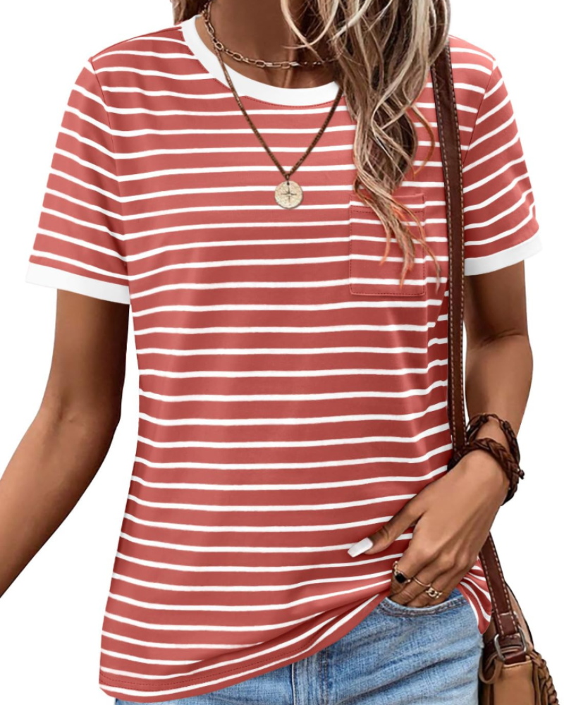 T-shirt estiva donna – Maniche corte in cotone a righe colorblock