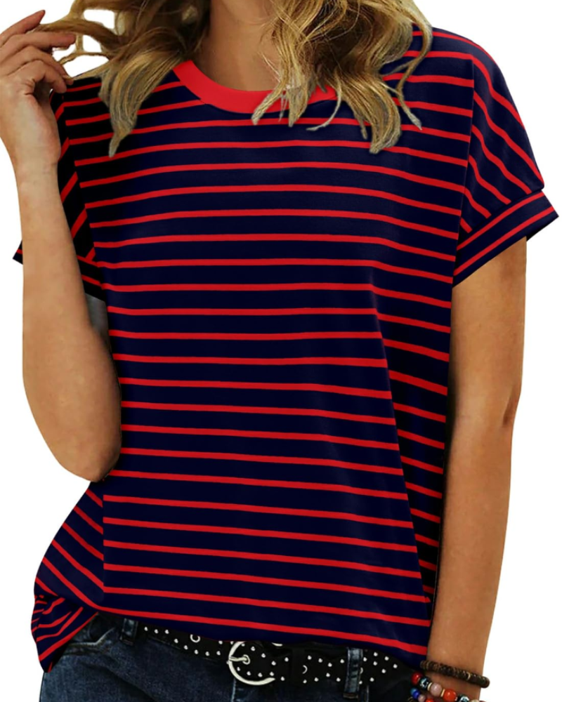 T-shirt estiva donna – Maniche corte in cotone a righe colorblock