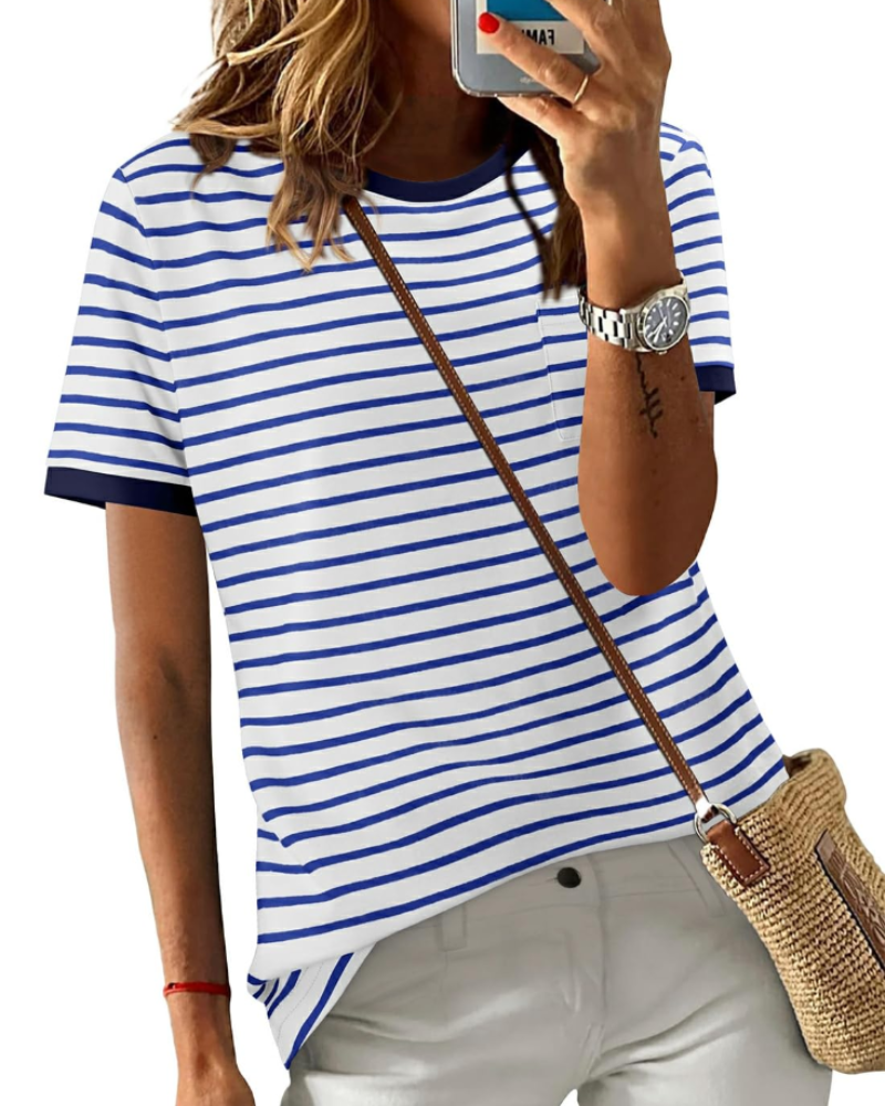 T-shirt estiva donna – Maniche corte in cotone a righe colorblock