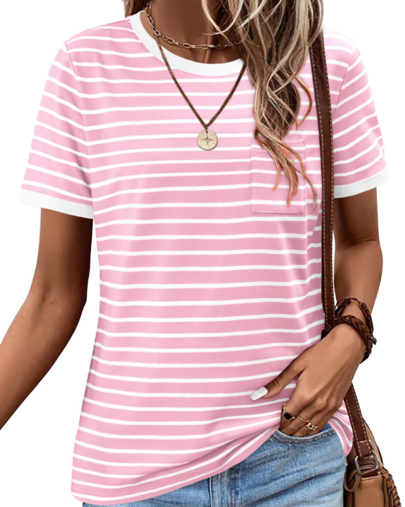 T-shirt estiva donna – Maniche corte in cotone a righe colorblock