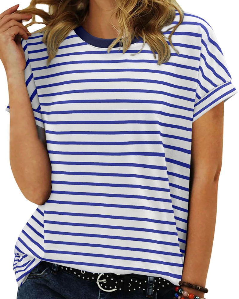 T-shirt estiva donna – Maniche corte in cotone a righe colorblock