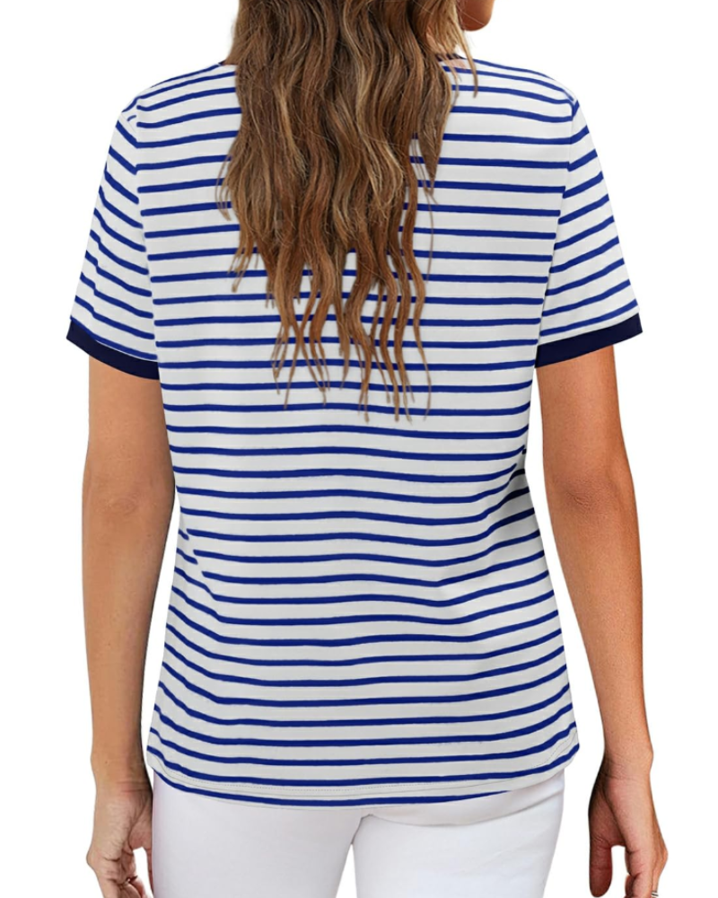T-shirt estiva donna – Maniche corte in cotone a righe colorblock
