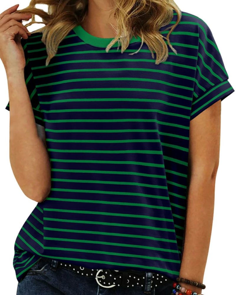 T-shirt estiva donna – Maniche corte in cotone a righe colorblock