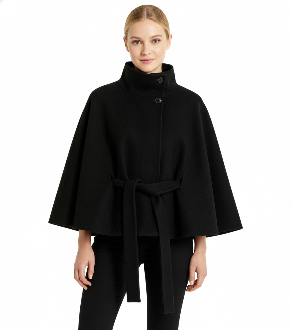 Ivanna Wool Coat Woman – Elegant High Collar with Removable Belt & Casual Cut