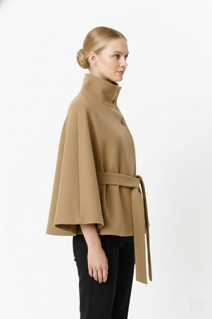 Ivanna Wool Coat Woman – Elegant High Collar with Removable Belt & Casual Cut