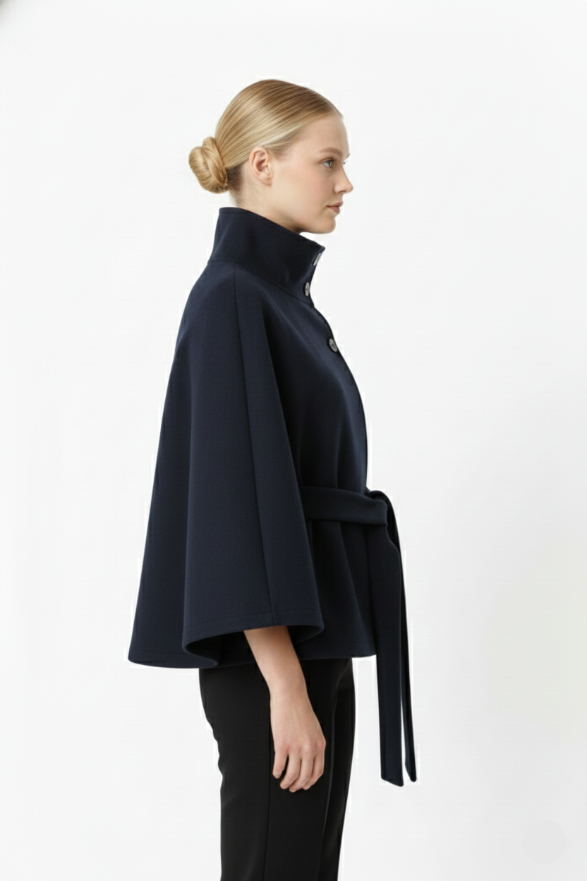 Ivanna Wool Coat Woman – Elegant High Collar with Removable Belt & Casual Cut