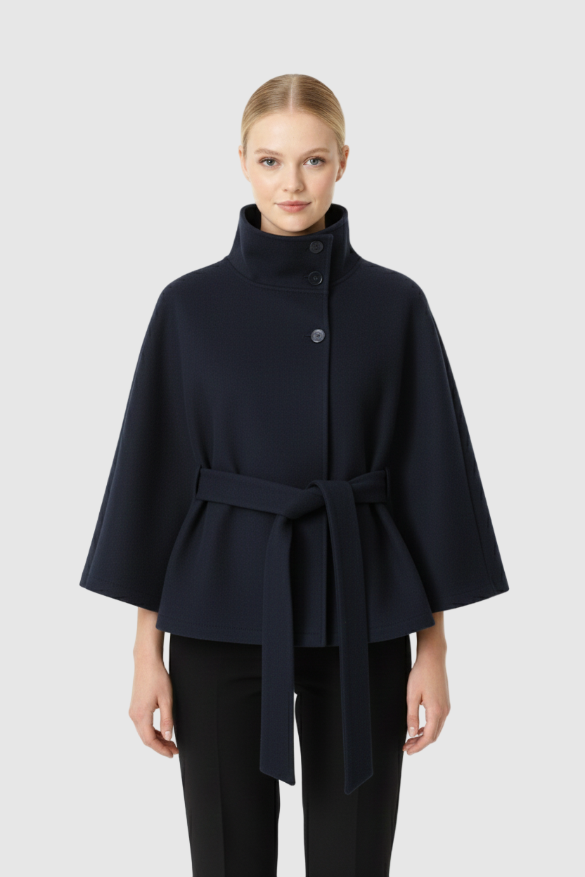 Ivanna Wool Coat Woman – Elegant High Collar with Removable Belt & Casual Cut