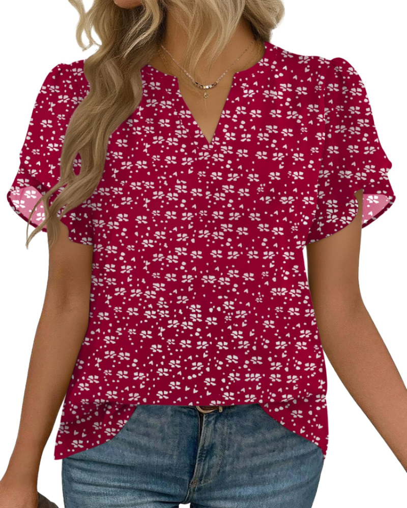 Zanea Blouse Femme – Top Élégant Col V à Manches Pétales, Coupe Fluide Chic Business Casual