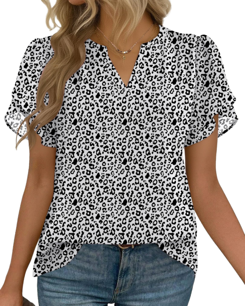 Zanea Blouse Femme – Top Élégant Col V à Manches Pétales, Coupe Fluide Chic Business Casual