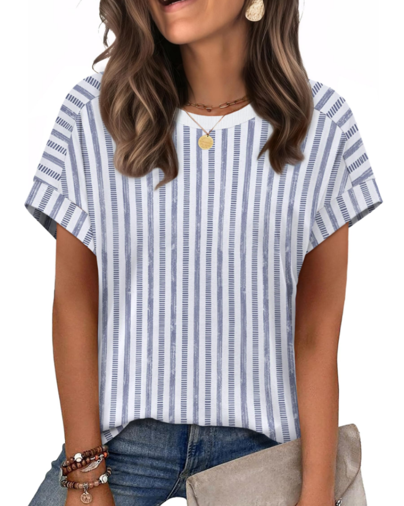 Zaria Women's Top – Casual Chic Round Neck T-shirt, Loose Fit & Short Sleeves Summer