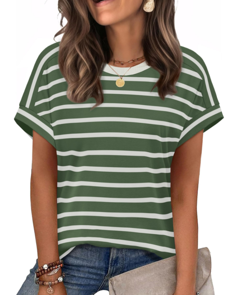 Zaria Women's Top – Casual Chic Round Neck T-shirt, Loose Fit & Short Sleeves Summer